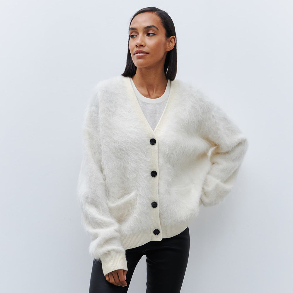 Women's Soft Mohair Cardigan Button Fastening Elegant