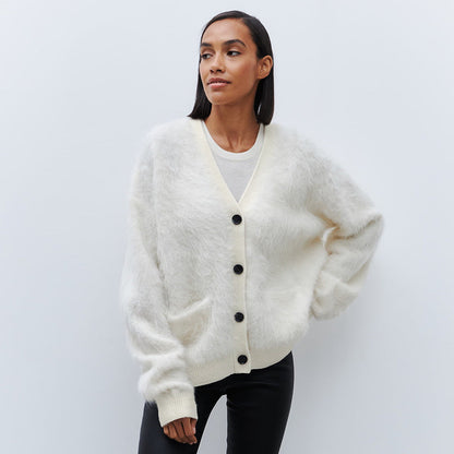 Women's Soft Mohair Cardigan Button Fastening Elegant
