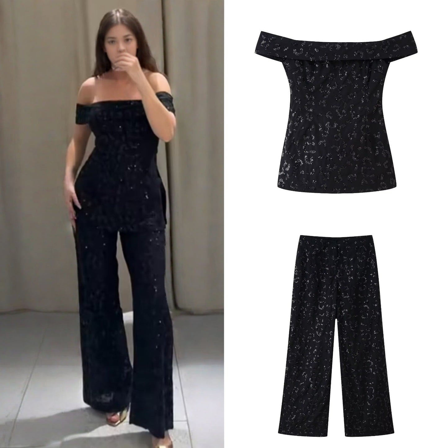 Damen Hose Elegant Spitze Blumenmuster - IdealeKleiden