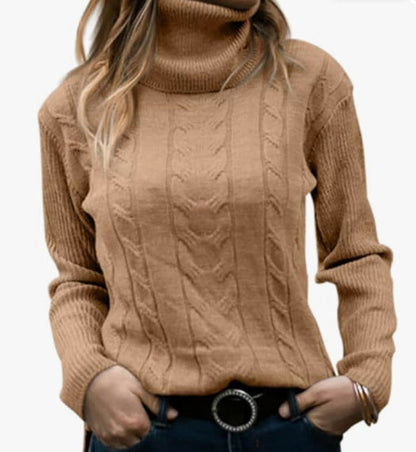 Women's Knitted Jumper Stand-up Collar Cable Knit Elegant