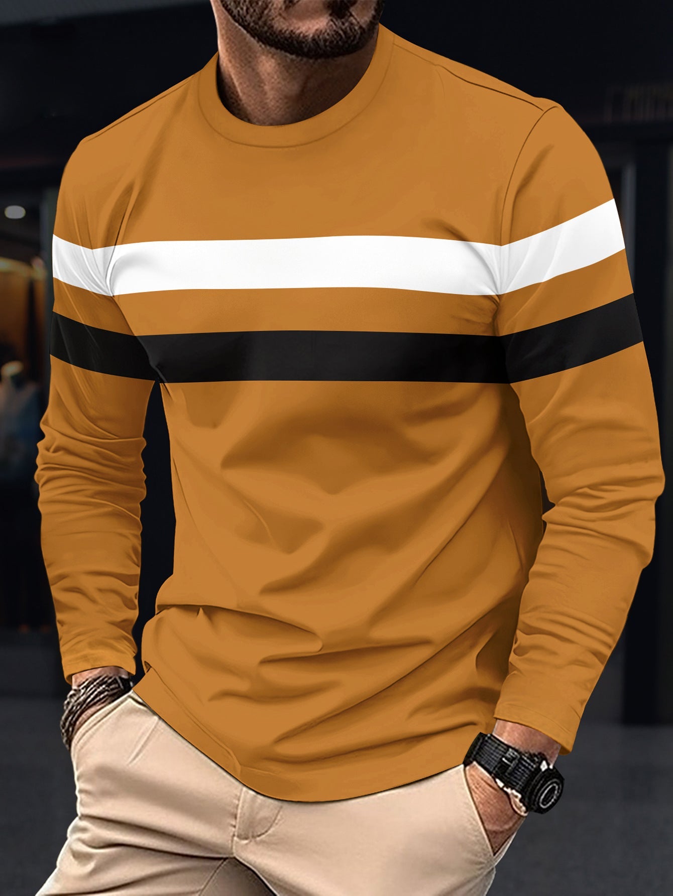 Men's Long-Sleeve Shirt Sporty Stripes Fashionable
