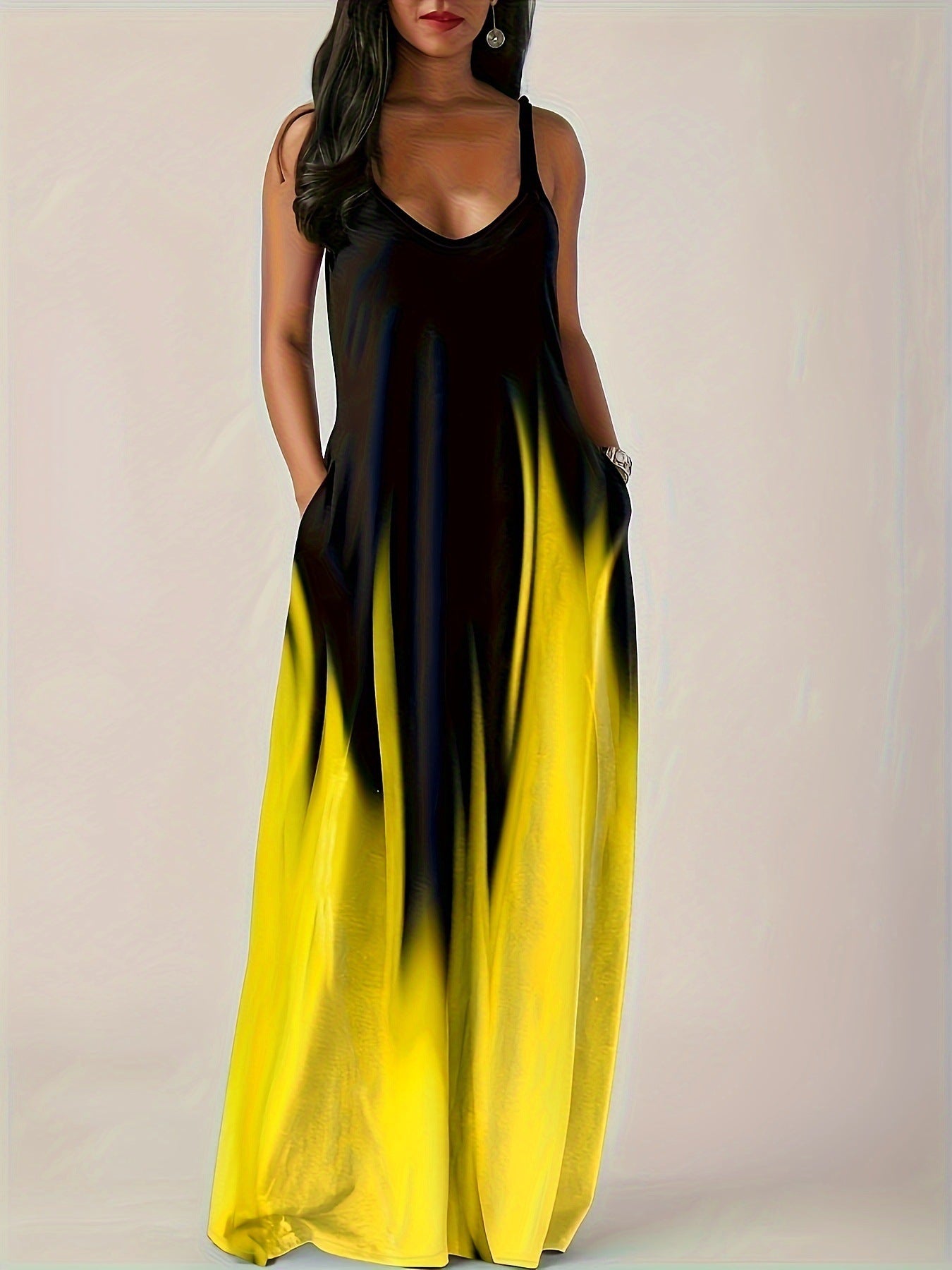 Women's Elegant Maxi Dress with Side Pockets