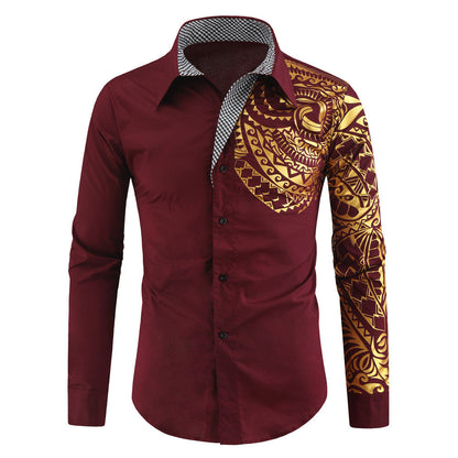 Men's Shirt Exotic Print Design Contrast Collar