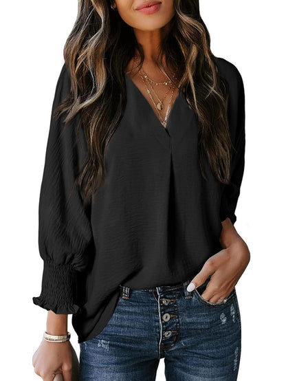 Women's Blouse V-Neck Ruffle Details Elegant