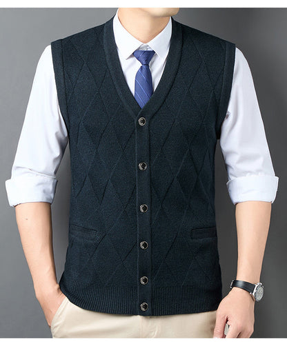 Men's Knitted Vest Classic Diamond Pattern Elegant Look