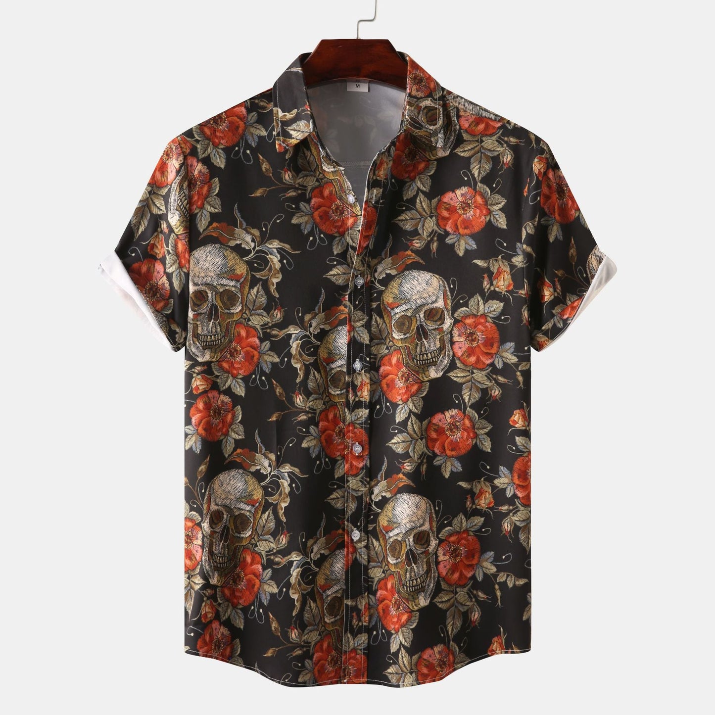 Men's T-Shirt Skull Flowers Trendy Summer