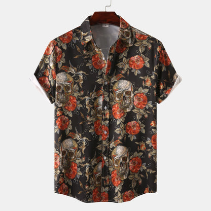 Men's T-Shirt Skull Flowers Trendy Summer