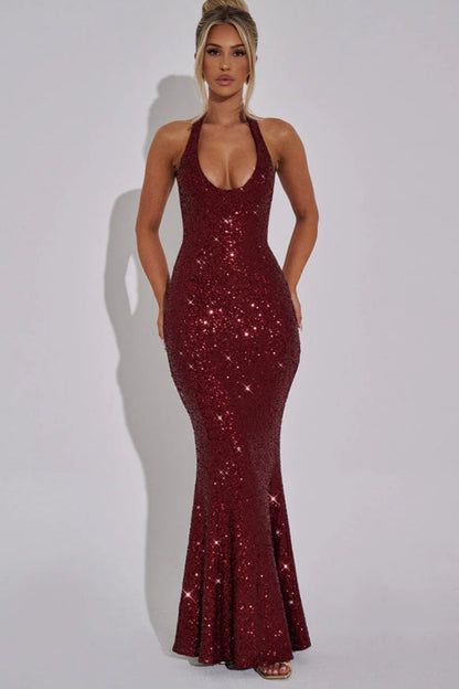 Women's Evening Dress Glitter Sequins Deep V Off-Shoulder
