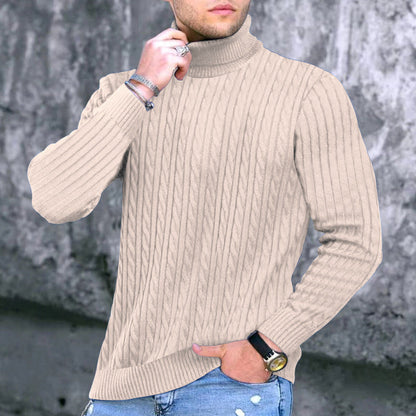 Men's Turtleneck Sweater Elegant Cable Knit Design