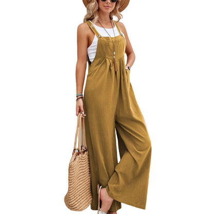 Damen Jumpsuit Modern Weites Bein Verstellbar