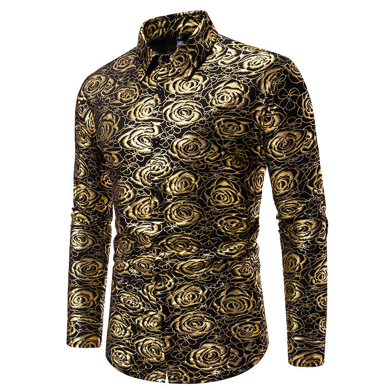 Men's Long-Sleeve Floral Shirt Gold Elegance