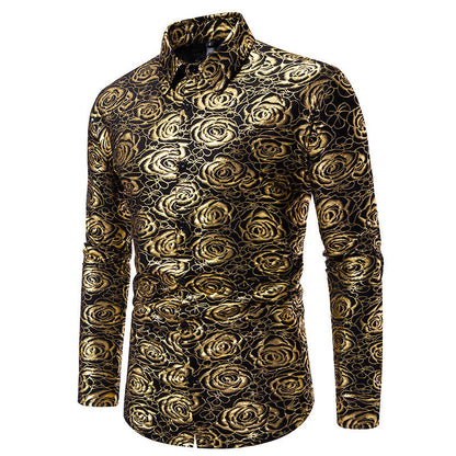 Men's Long-Sleeve Floral Shirt Gold Elegance