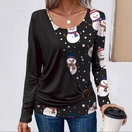 Damen Weihnachts-Shirt Langarm Festlich Rüschendetails - IdealeKleiden