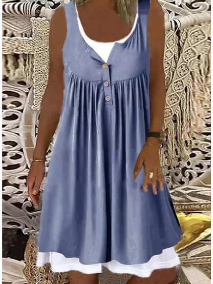 Women's Elegant Flared Summer Dress with Decorative Buttons