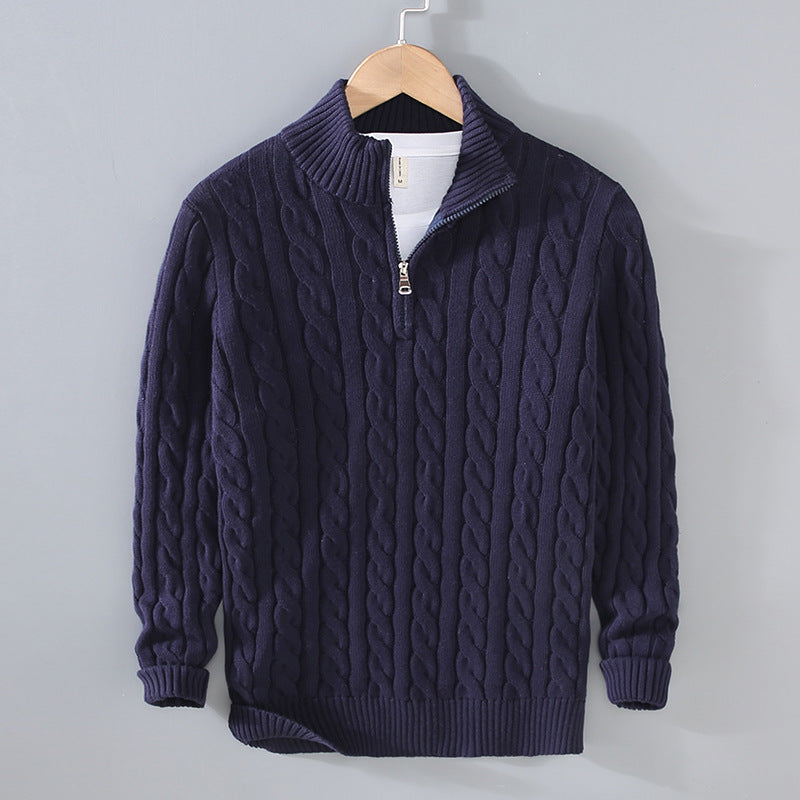 Herren Pullover Baumwolle Halbzippverschluss
