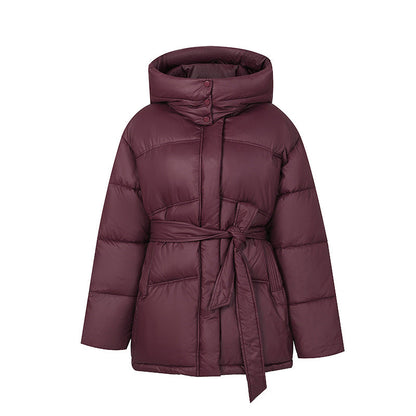 Damen Wintermantel Elegant Wattiert mit Gürtel und Kapuze - IdealeKleiden