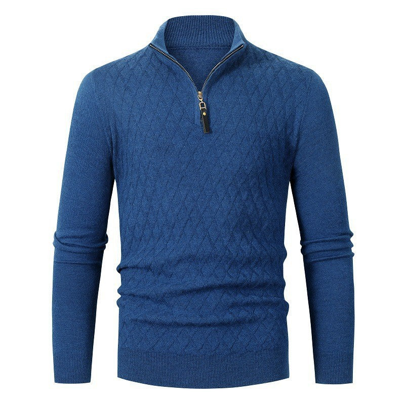 Men's Knitted Sweater Diamond Pattern Modern Zipper