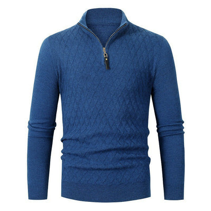 Men's Knitted Sweater Diamond Pattern Modern Zipper