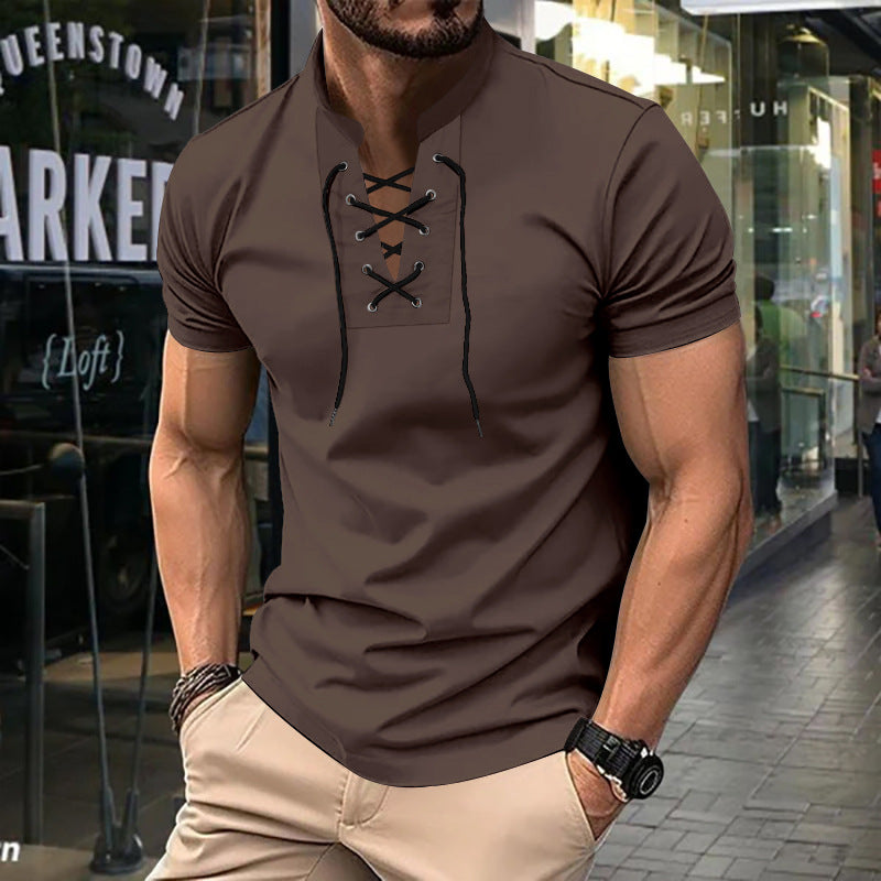 Men's Polo Shirt Relaxed Fit Lace-Up Front