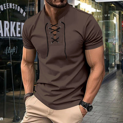 Men's Polo Shirt Relaxed Fit Lace-Up Front