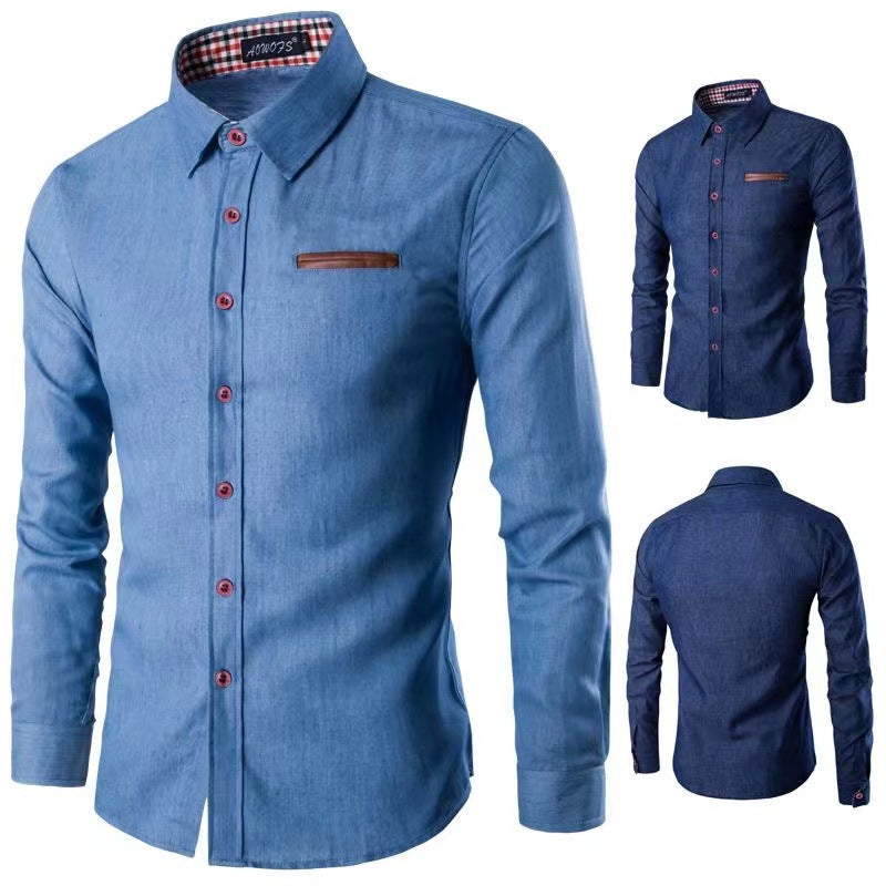 Herren Denim Hemd Klassisch Modern Kontrast - IdealeKleiden