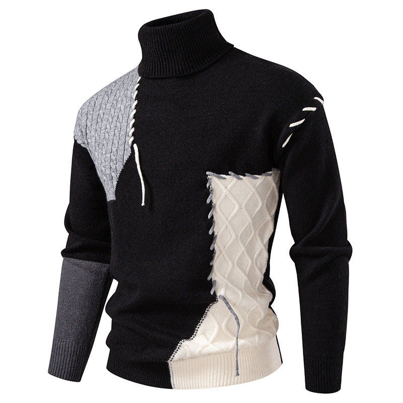 Men's Roll-Neck Sweater Geometric Pattern Modern