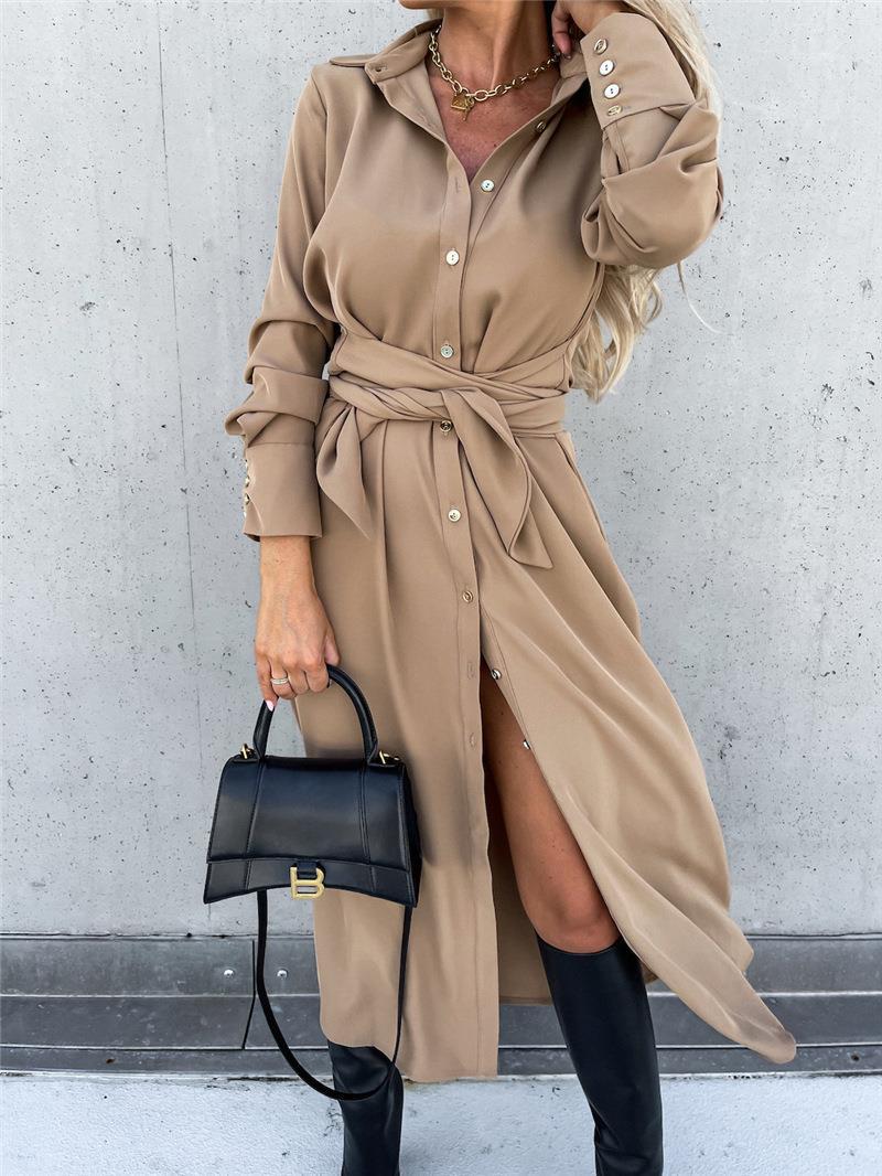 Women's summer dress with belt and side slit