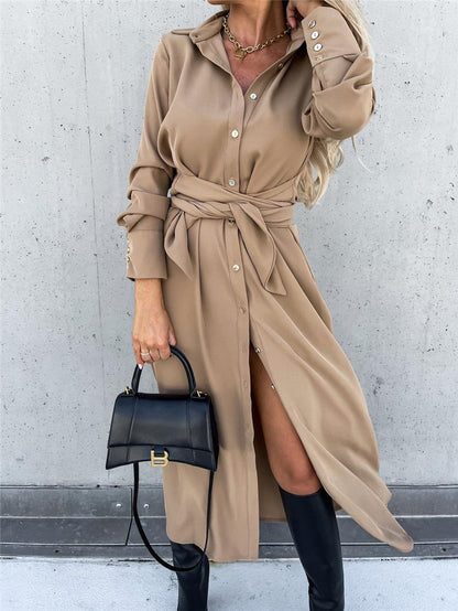 Women's summer dress with belt and side slit