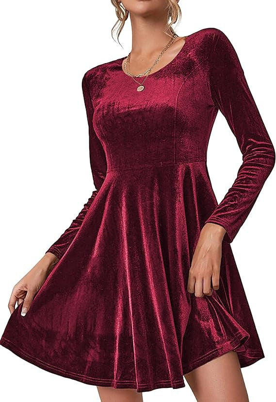 Women's Luxury Velvet Dress Elegant Long Sleeve