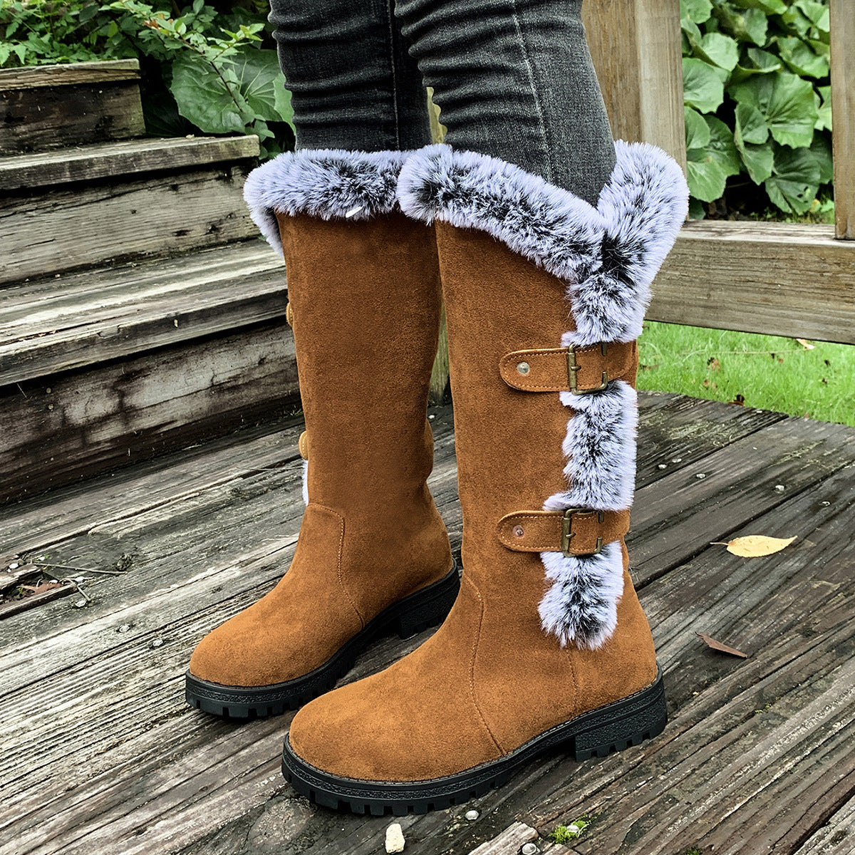 Damen Winterstiefel Kuschelig Kunstfell Rutschfest - IdealeKleiden