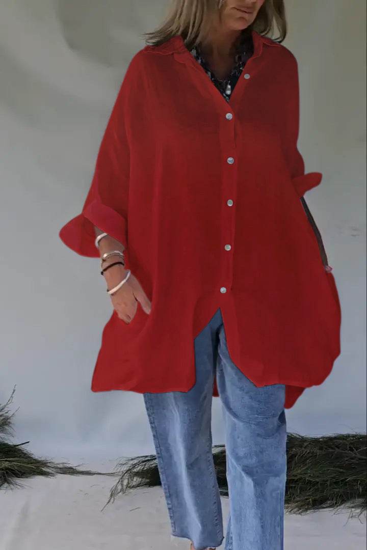 Women's Blouse Oversize Casual Press Stud