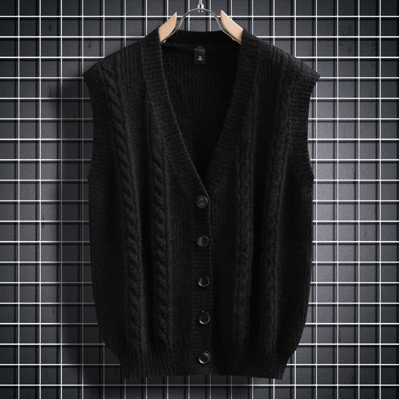 Men's Sleeveless Cardigan Cable Knit Elegant Design