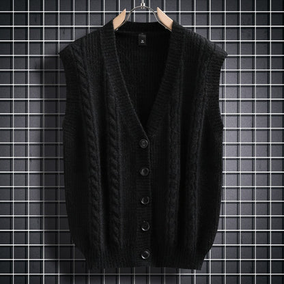 Men's Sleeveless Cardigan Cable Knit Elegant Design