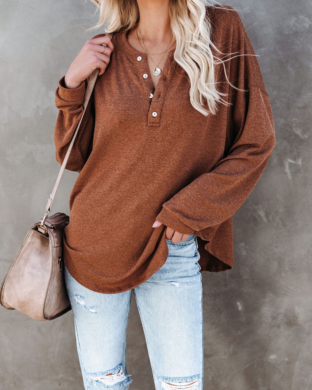 Women's Long-Sleeve Casual Top with Button Detail