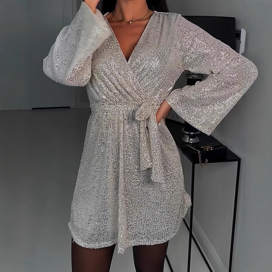 Glitzerndes Abendkleid Damen Elegant V-Ausschnitt - IdealeKleiden