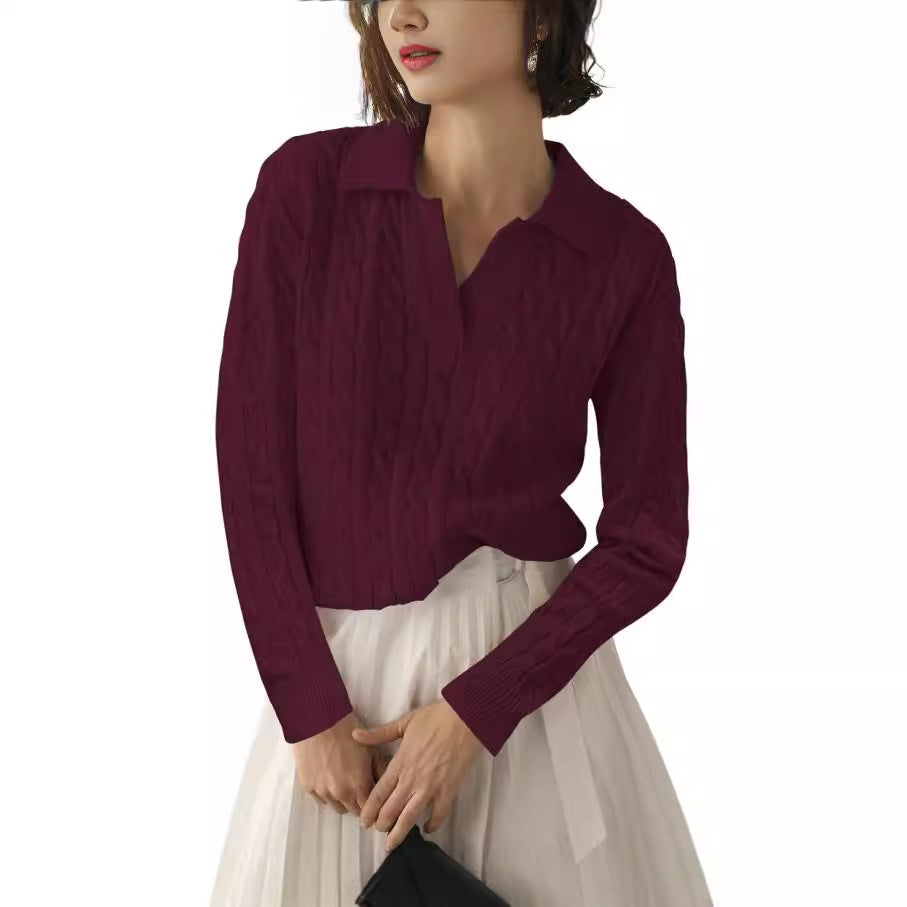 Women's Polo Shirt Knit Pattern Contrast Colors Elegant