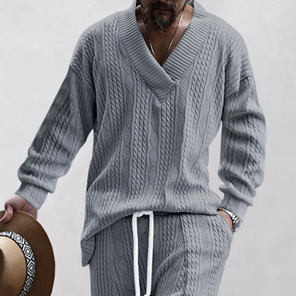Men's Knitted Jumper Casual V-Neck Cable Knit