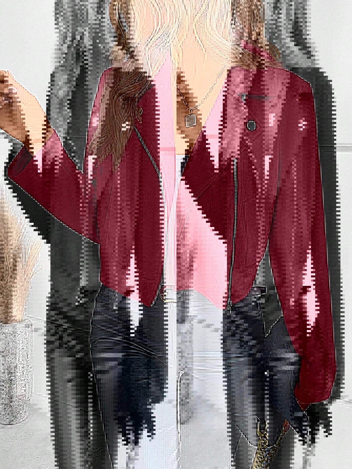 Women's Leather Biker Jacket Asymmetrical Elegant