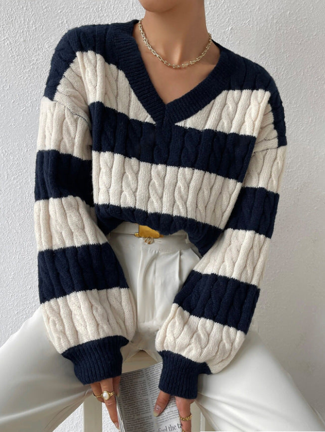 Women's V-Neck Long-Sleeved Knitted Sweater Elegant Design