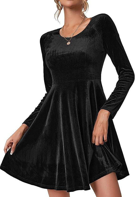 Women's Luxury Velvet Dress Elegant Long Sleeve