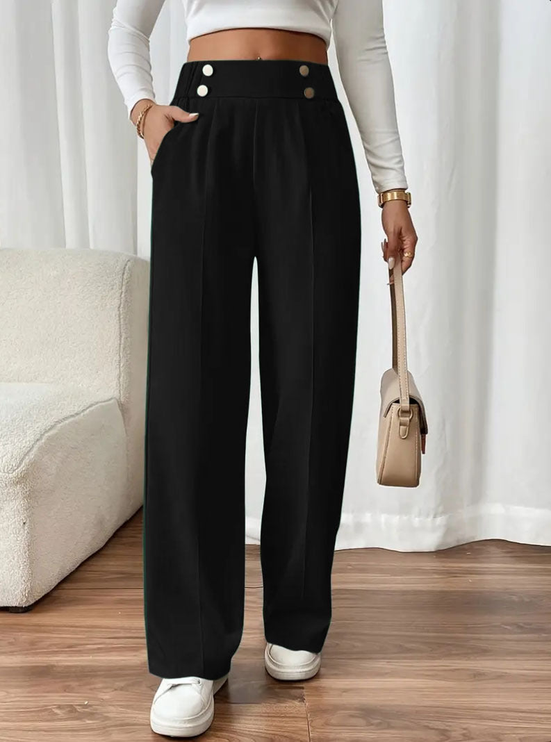 Women's Pants Wide Comfortable Button Detail Elegant