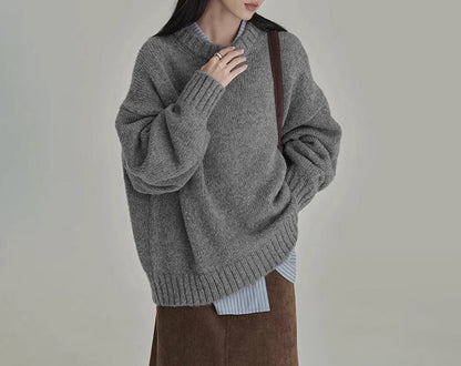 Oversized Wool Pullover with Ribbed Crew Neck