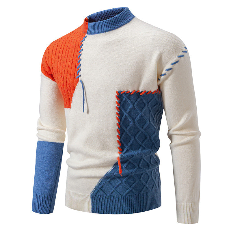Men's Sweater Modern Pattern High-Neck Style