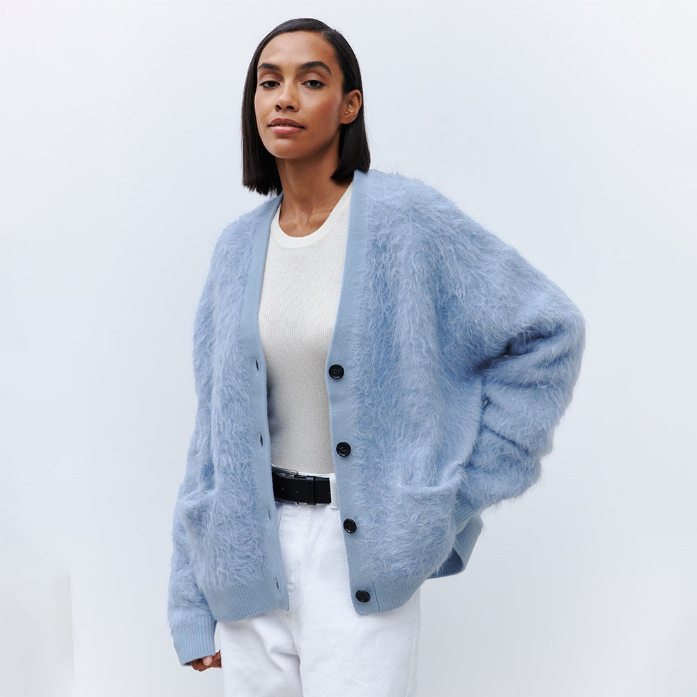 Women's Soft Mohair Cardigan Button Fastening Elegant