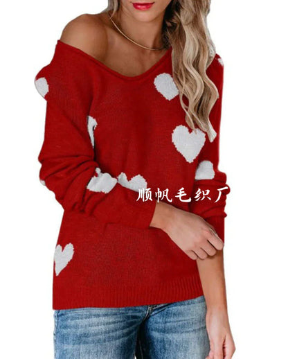 Damen Weihnachtspullover Herz Muster Festlich