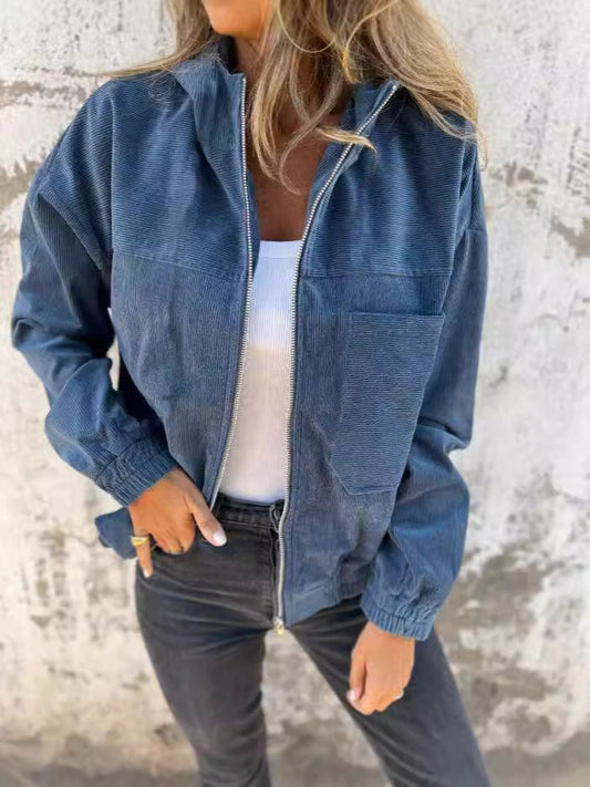 Kapuzenjacke Corduroy Relaxed Fit Reißverschluss - IdealeKleiden