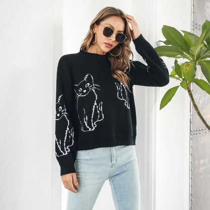 Women's Sweater Cat Pattern Casual and Comfortable