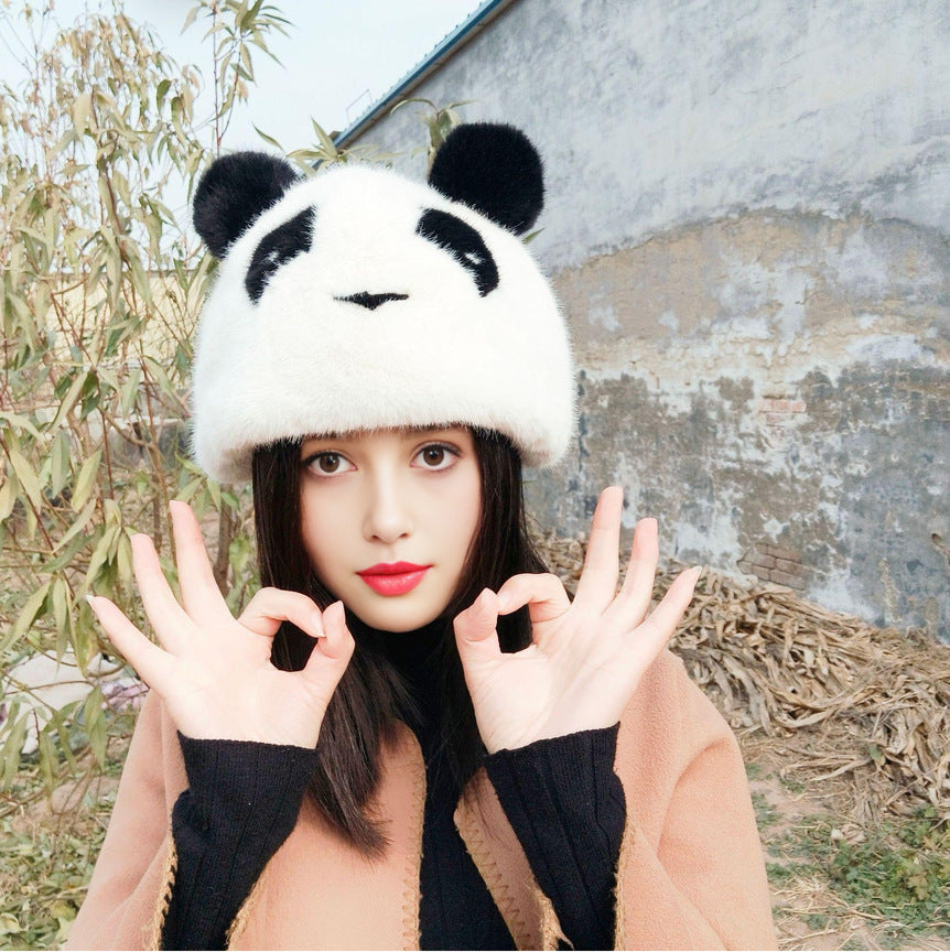 Damen Mütze Panda Weich und Warm - IdealeKleiden
