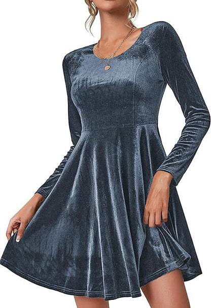 Women's Luxury Velvet Dress Elegant Long Sleeve