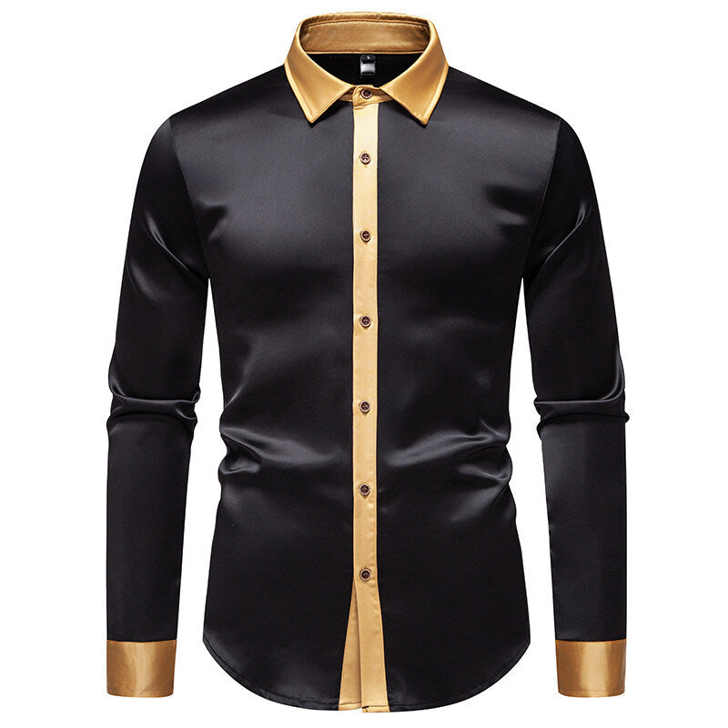 Men's Elegant Long-Sleeved Satin-Effect Shirt